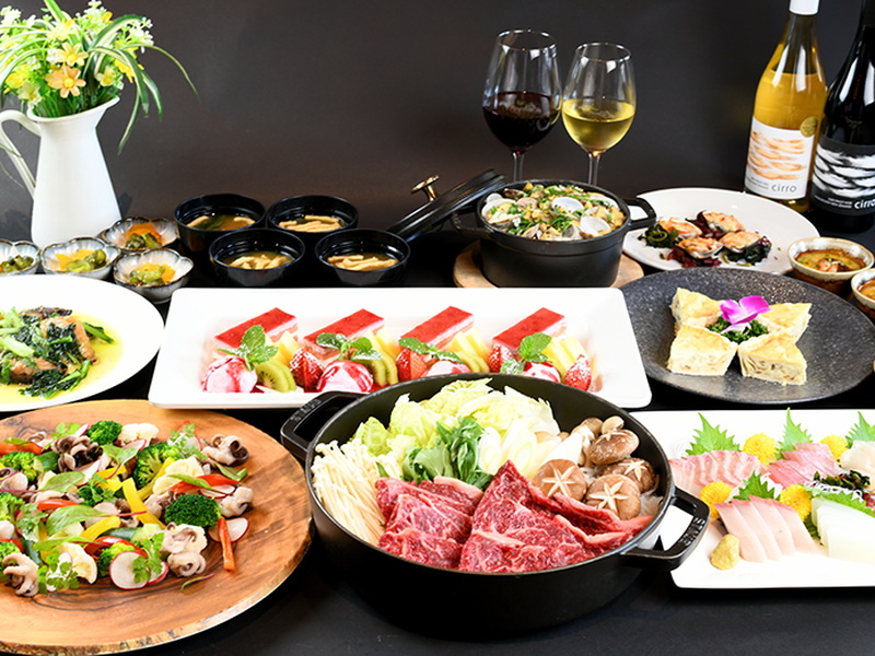 【飲み放題付】13Fテラスのパーティプラン(刺身五点盛り・国産牛すき焼きのコース)