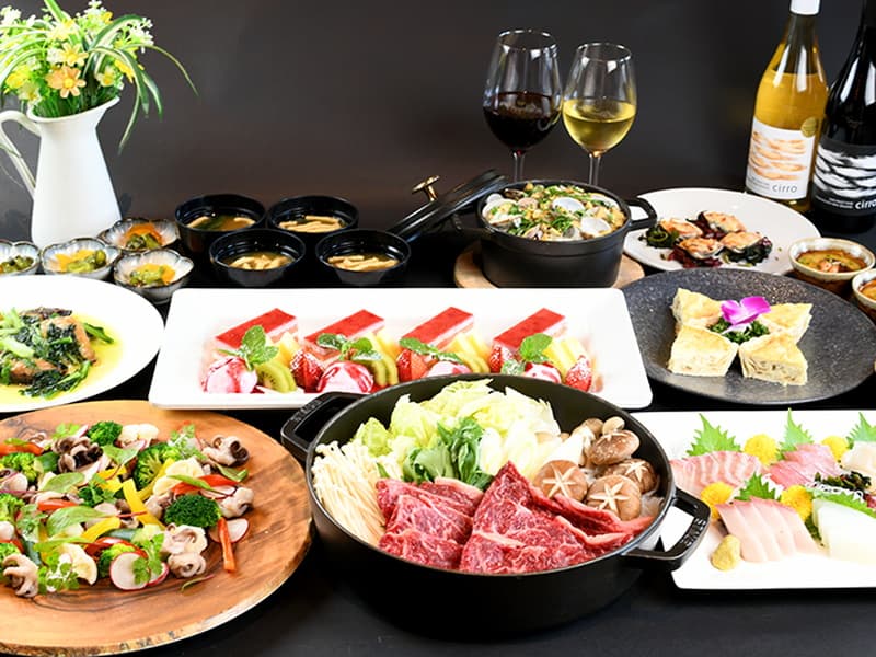【飲み放題付】13Fテラスのパーティプラン(刺身五点盛り・国産牛すき焼きのコース)