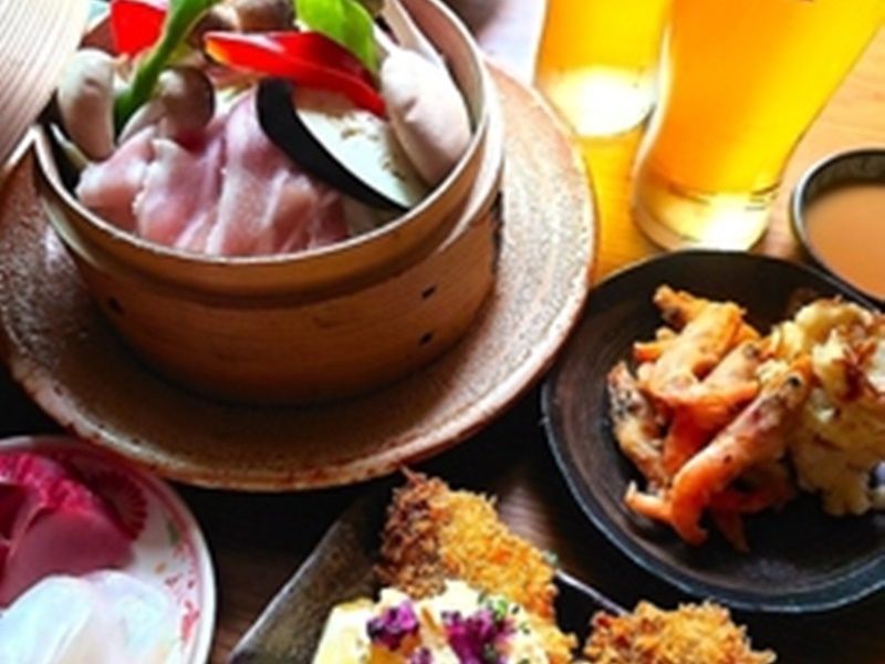【ホリデーコース】惣菜3種・お刺身・せいろ蒸し・アジフライ含む全5品120分飲放付♪