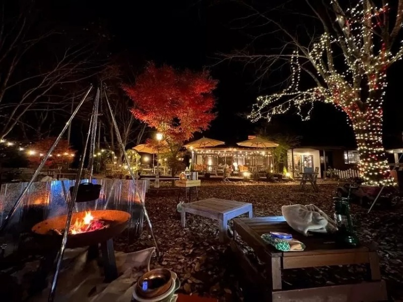 咲くカフェの新しい宿泊スタイル = 庭キャンプ。
咲くカフェの背に構える山、ケヤキや紅葉の木が並ぶ庭。煌びやかなライティングを眺めながら、咲くカフェのガーデンキャンプで ちょっとしたグランピング気分♪