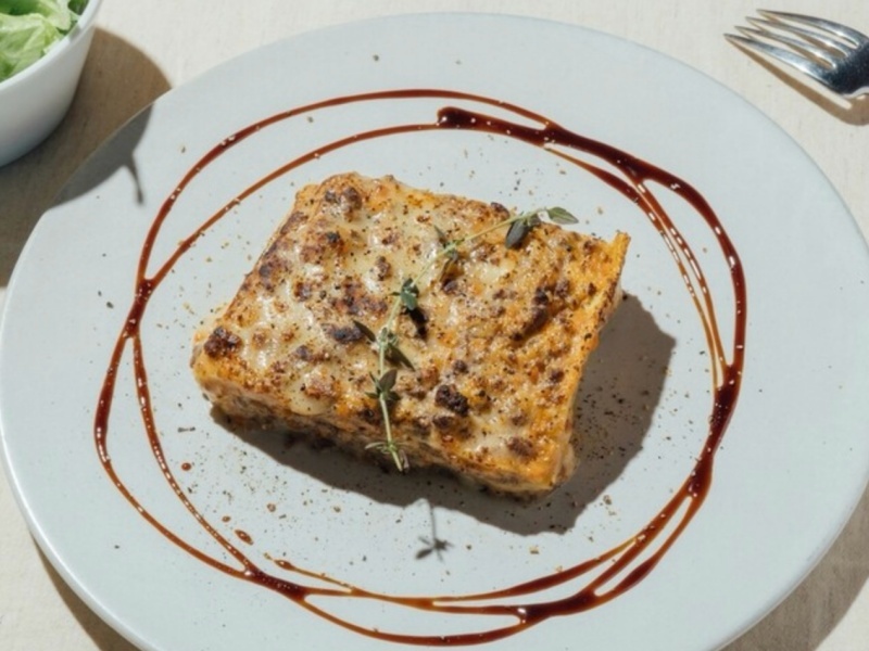 黒ビール仕込みのラザニア パン サラダ付き