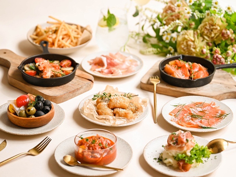 【全7品】スペイン産ハモンセラーノ、ペンネアラビアータetc.. デザート付♪ ＋2Hフリードリンク